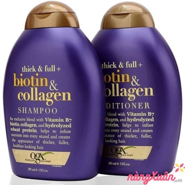 Bộ Dầu Gội Xả Biotin Tím Collagen OGX 385ml