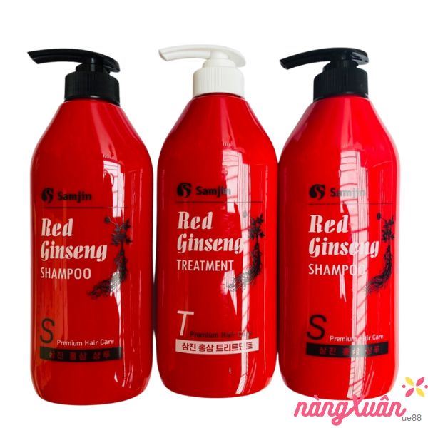 Bộ 2 Dầu Gội 1 Dầu Xả Hồng Sâm SAMJIN RED GINSENG 520ml x 3 Hàn Quốc