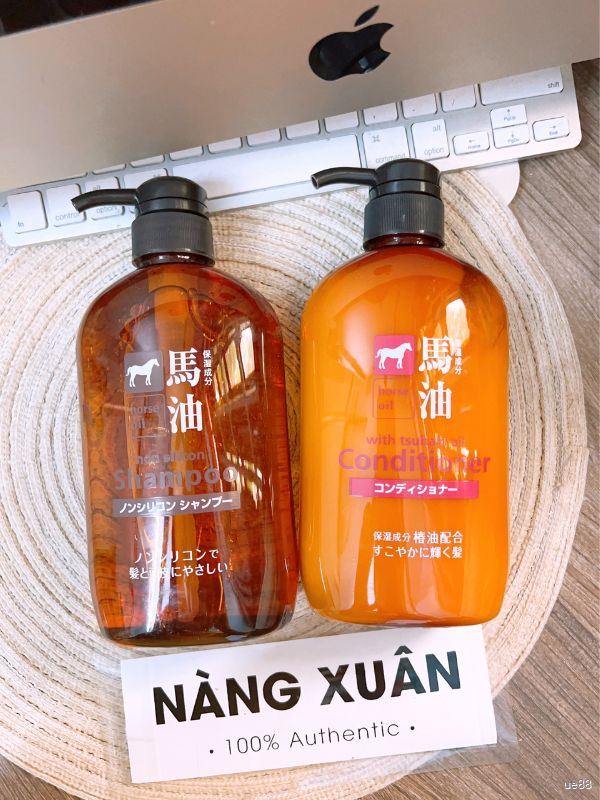 Bộ Dầu Gội Dầu Xả Mỡ Ngựa Kumano Horse Oil Natural Hair 600ml Nhật Bản.