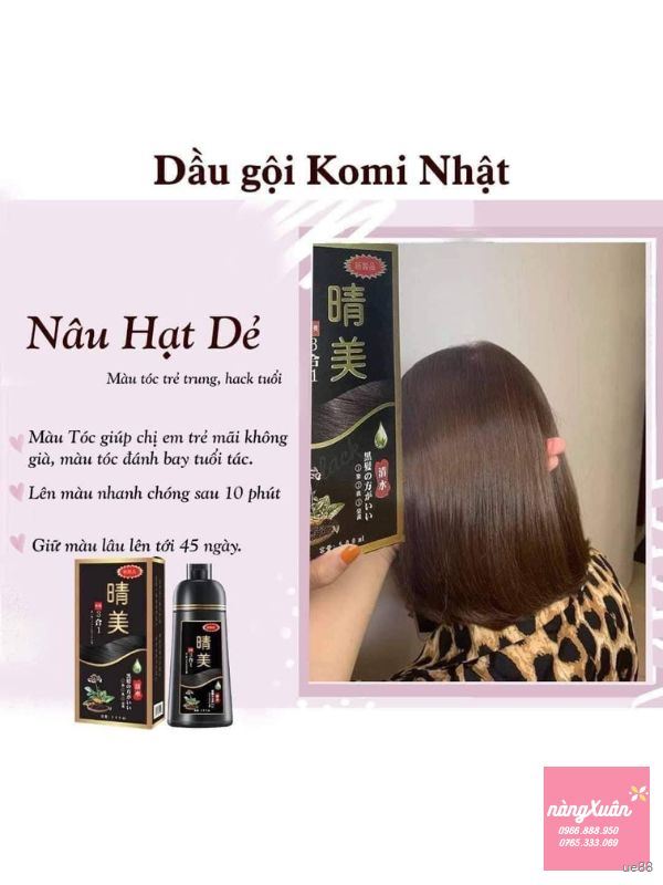 Dầu gội nhuộm tóc hữu cơ KOMI Brown Chestnut ( Màu Nâu Hạt Dẻ ) 500ml Nhật Bản.