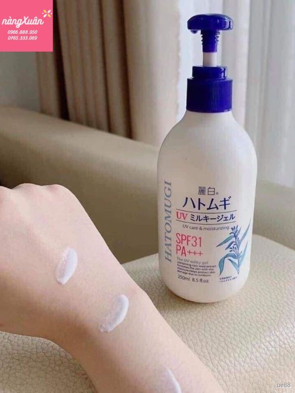 Sữa Dưỡng Thể Chống Nắng HATOMUGI The UV Milky Gel SPF31 PA+++ 250ml Nhật Bản