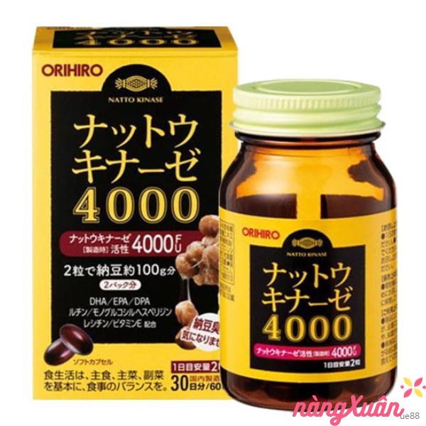 Viên Uống Chống Đột Quỵ Tai Biến ORIHIRO NATTOKINASE 4000FU Nhật Bản 60 viên